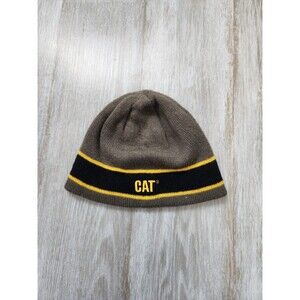 CAT Caterpillar Knit Beanie Gray Black Yellow Stripe Unisex Adult One Size